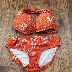 VENUS Orange Floral Bikini Top Size D (32DD/34D/36C) Bottom Size 8